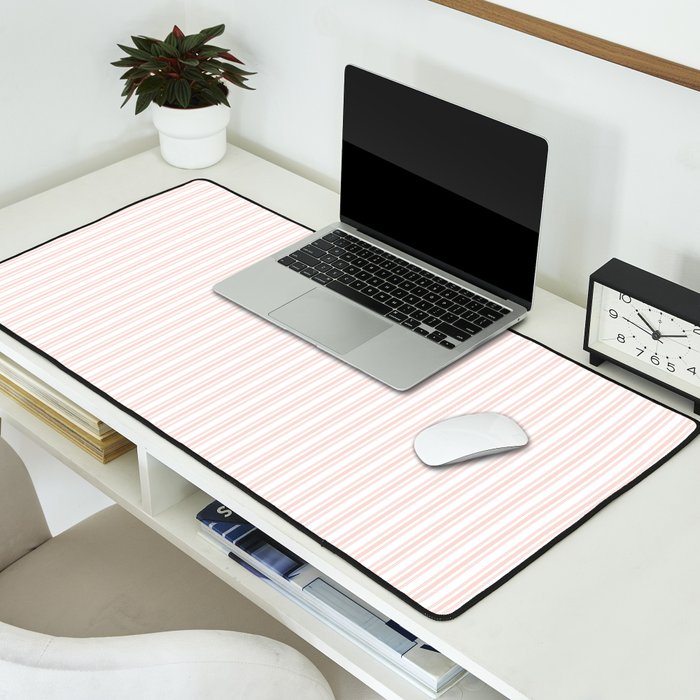 Classic Small Pink Rosebud Pastel Pink French Mattress Ticking Double Stripes Desk Mat Gallery Image 2