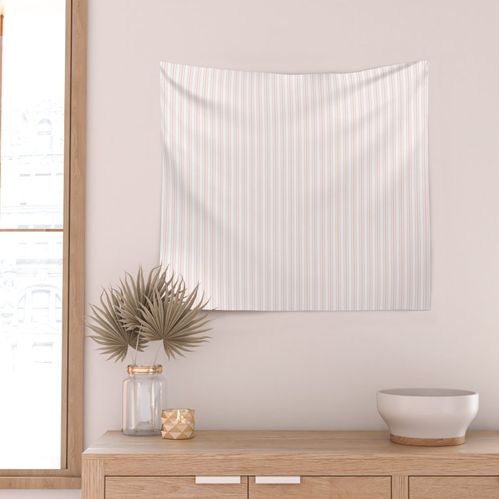 Classic Small Pink Rosebud Pastel Pink French Mattress Ticking Double Stripes Wall Tapestry Gallery Image 2