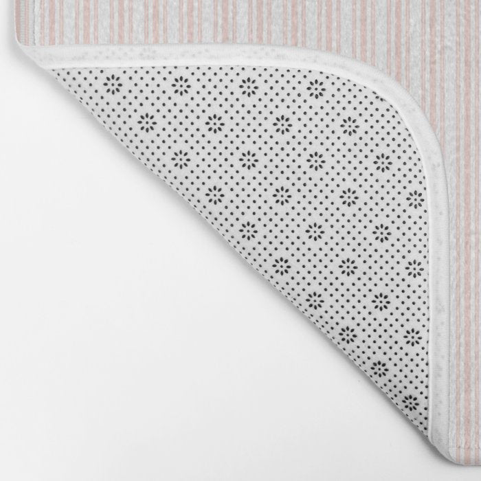 Classic Small Pink Rosebud Pastel Pink French Mattress Ticking Double Stripes Bath Mat Gallery Image 2