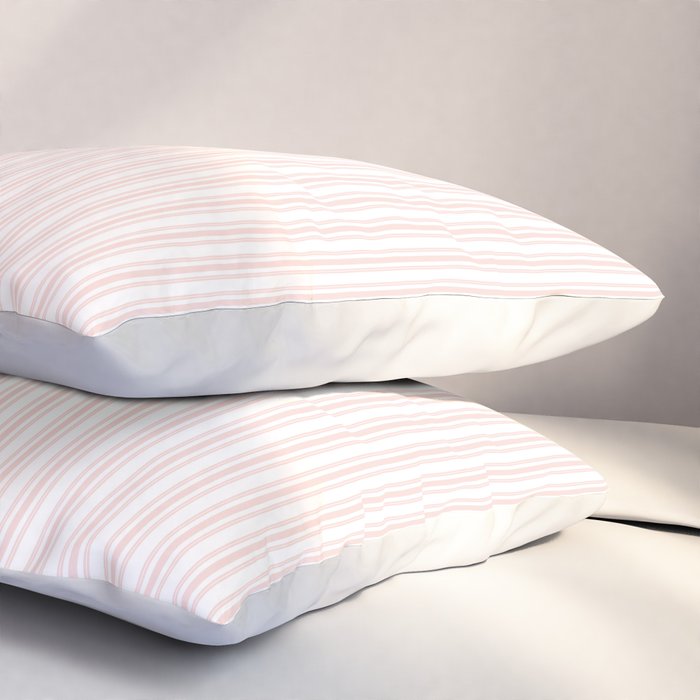 Classic Small Pink Rosebud Pastel Pink French Mattress Ticking Double Stripes Pillow Sham Gallery Image 3