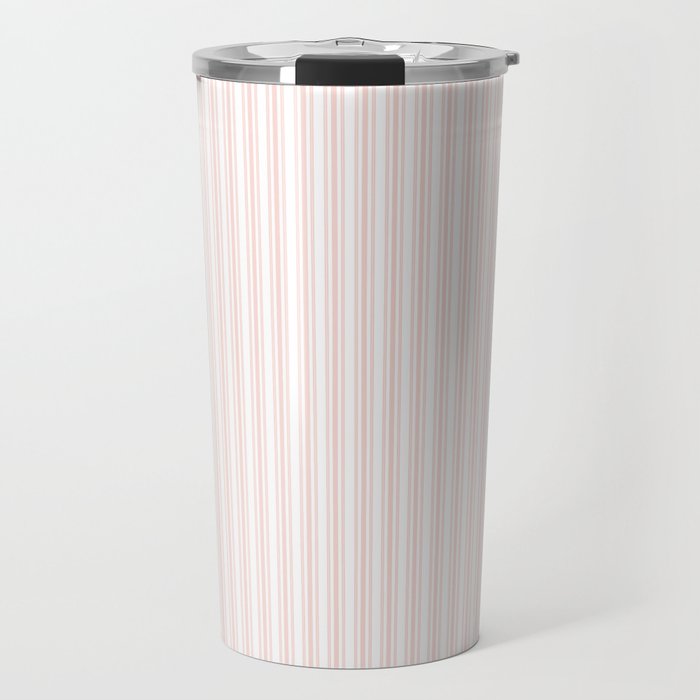 Classic Small Pink Rosebud Pastel Pink French Mattress Ticking Double Stripes Travel Mug Gallery Image 1