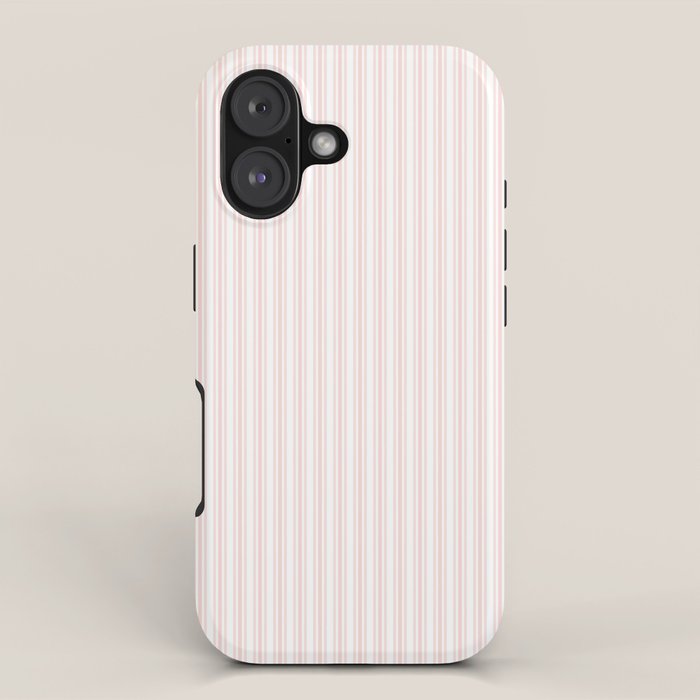 Classic Small Pink Rosebud Pastel Pink French Mattress Ticking Double Stripes iPhone Case Gallery Image 1