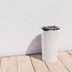 Classic Small Pink Rosebud Pastel Pink French Mattress Ticking Double Stripes Travel Mug Gallery Image 4