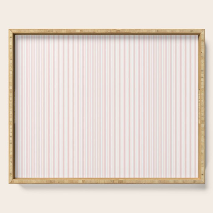 Classic Small Pink Rosebud Pastel Pink French Mattress Ticking Double Stripes Serving Tray Gallery Image 1