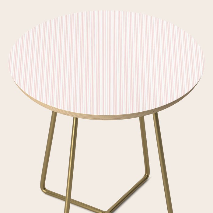 Classic Small Pink Rosebud Pastel Pink French Mattress Ticking Double Stripes Side Table Gallery Image 2