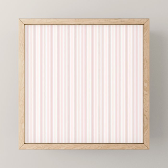 Classic Small Pink Rosebud Pastel Pink French Mattress Ticking Double Stripes Mini Art Print Gallery Image 1