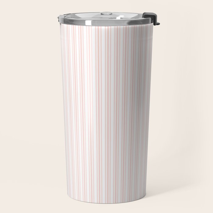 Classic Small Pink Rosebud Pastel Pink French Mattress Ticking Double Stripes Travel Mug Gallery Image 2