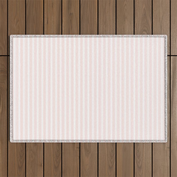 Classic Small Pink Rosebud Pastel Pink French Mattress Ticking Double Stripes Outdoor Rug Gallery Image 1