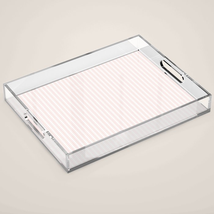 Classic Small Pink Rosebud Pastel Pink French Mattress Ticking Double Stripes Acrylic Tray Gallery Image 1