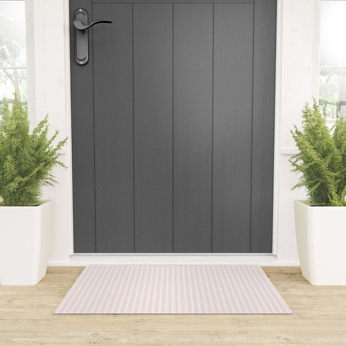 Classic Small Pink Rosebud Pastel Pink French Mattress Ticking Double Stripes Welcome Mat Gallery Image 3