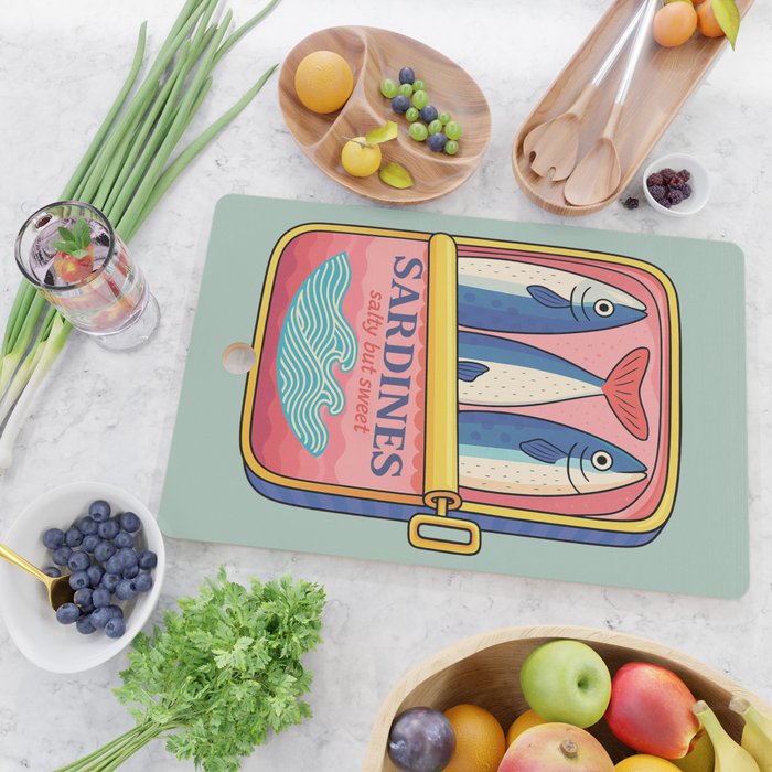 Tin of Love - Sardines in a Can with Heart Tail Cutting Board Gallery Image 2