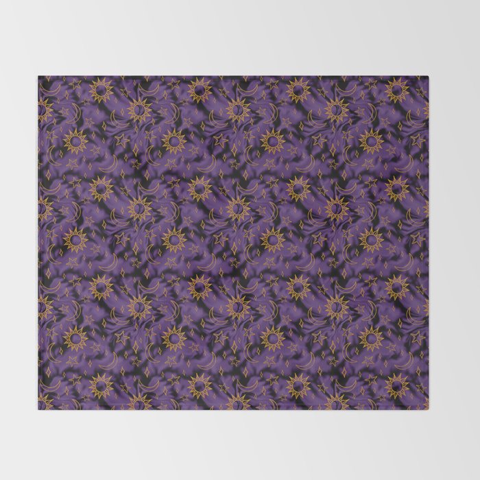 Tie Dye Moon and Stars Print in Purple Throw Blanket Gallery Image 2