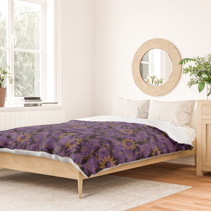 Tie Dye Moon and Stars Print in Purple Duvet Cover Gallery Image 2