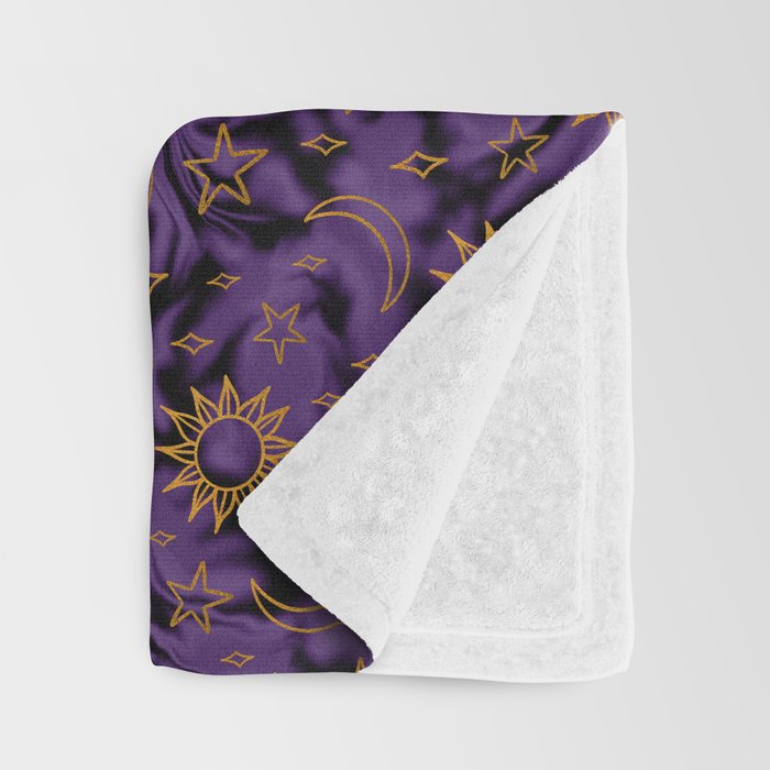 Tie Dye Moon and Stars Print in Purple Throw Blanket Gallery Image 3