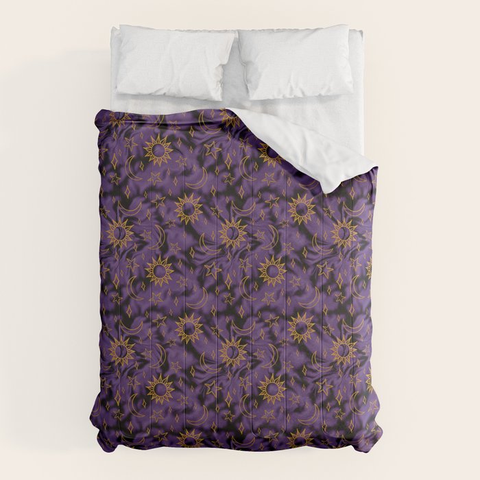 Tie Dye Moon and Stars Print in Purple Comforter Gallery Image 1