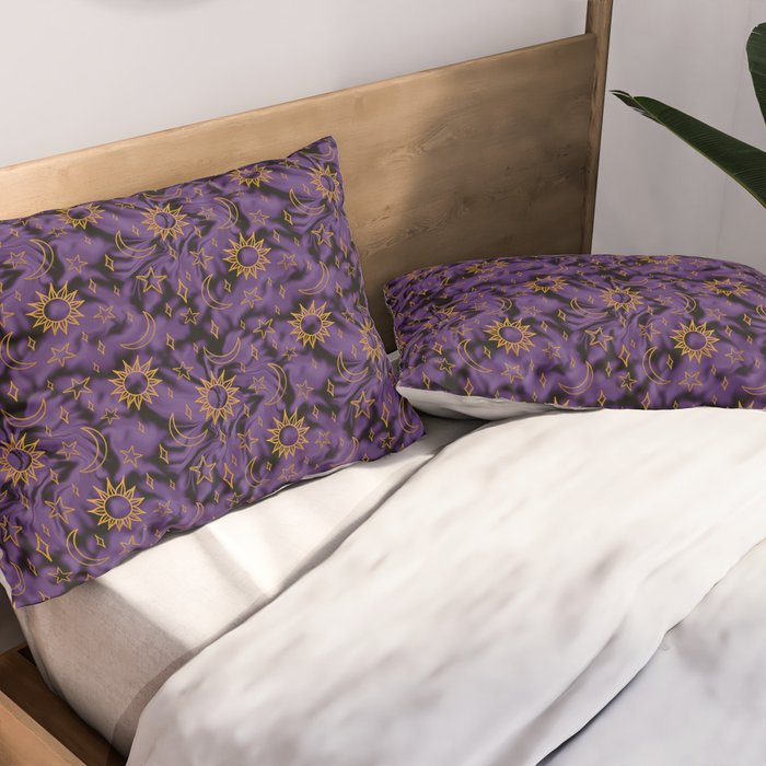 Tie Dye Moon and Stars Print in Purple Pillow Sham Gallery Image 2