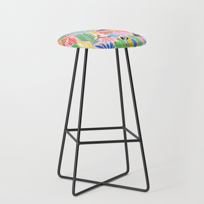 Joyful Jungle Exotic Birds Colorful Pattern Stool Gallery Image 1