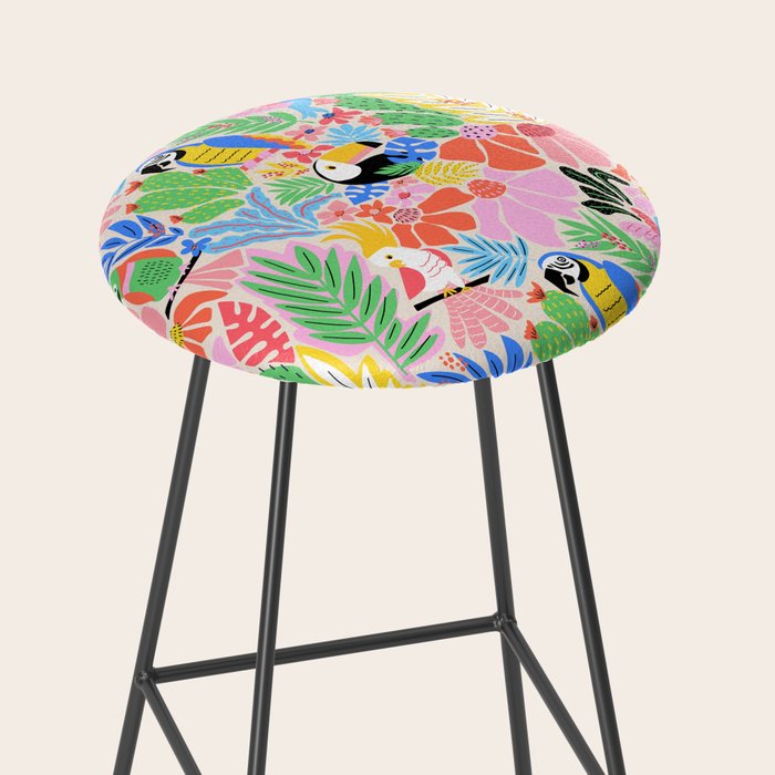 Joyful Jungle Exotic Birds Colorful Pattern Stool Gallery Image 2