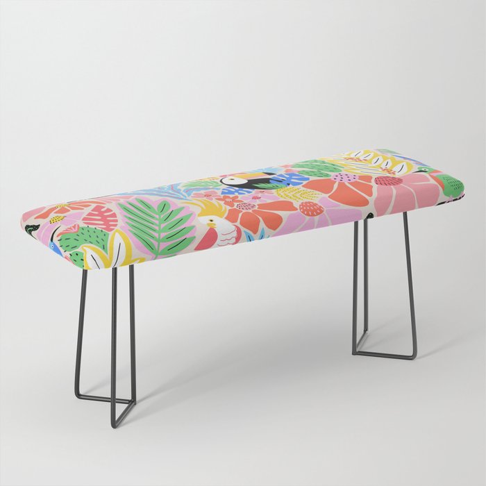 Joyful Jungle Exotic Birds Colorful Pattern Bench Gallery Image 1
