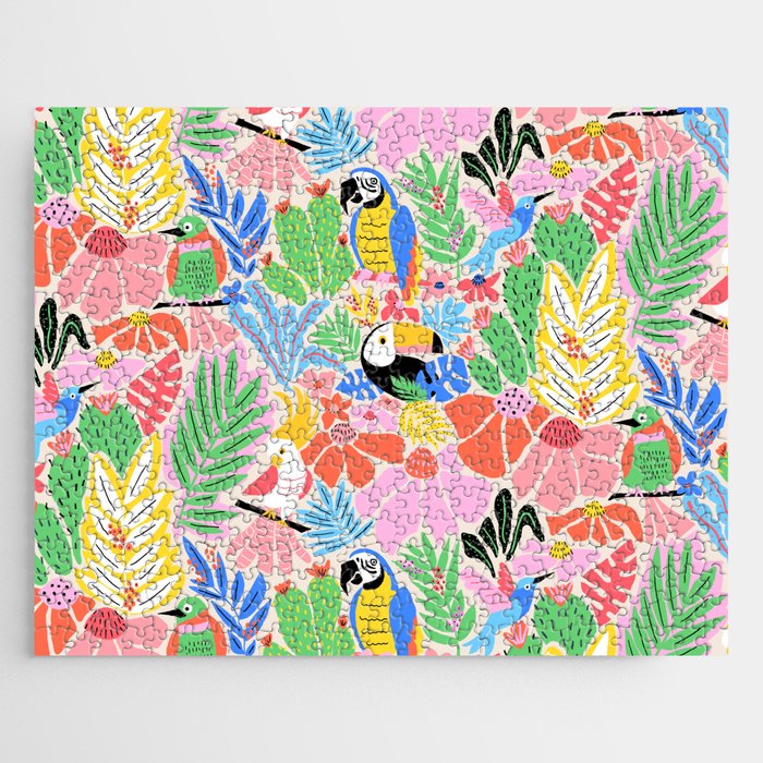 Joyful Jungle Exotic Birds Colorful Pattern Jigsaw Puzzle Gallery Image 1