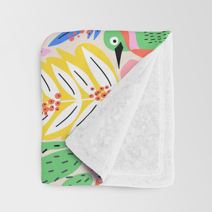 Joyful Jungle Exotic Birds Colorful Pattern Throw Blanket Gallery Image 3