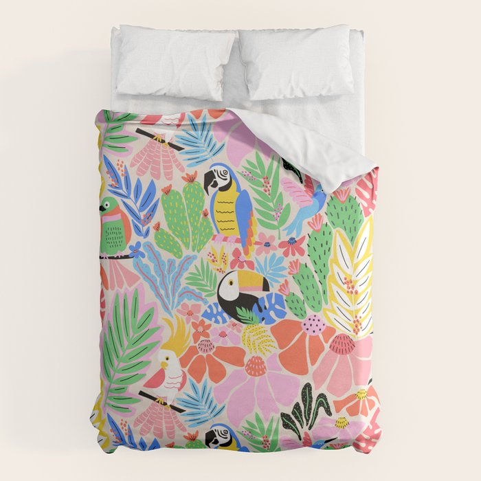 Joyful Jungle Exotic Birds Colorful Pattern Duvet Cover Gallery Image 6