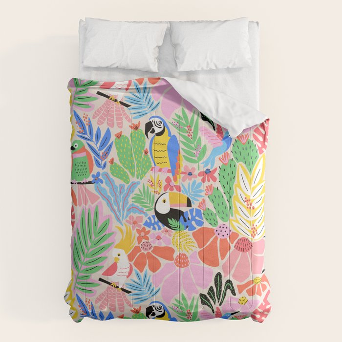 Joyful Jungle Exotic Birds Colorful Pattern Comforter Gallery Image 1