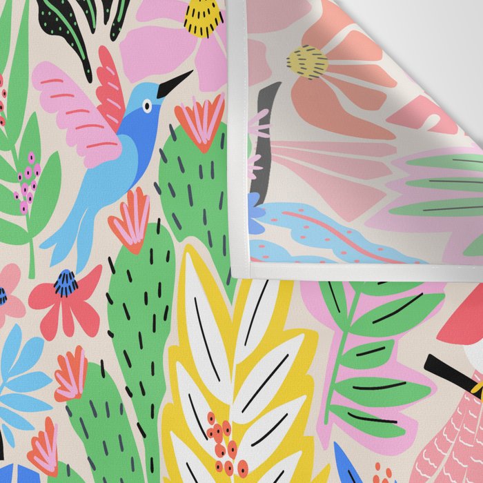 Joyful Jungle Exotic Birds Colorful Pattern Wall Tapestry Gallery Image 3