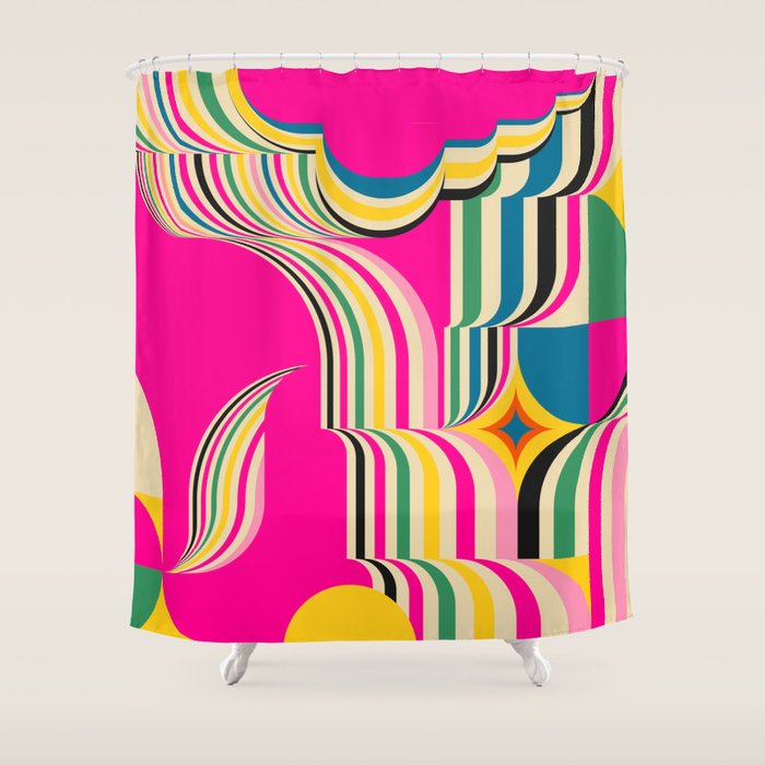 Pinky Groovy Girl and Landscape Shower Curtain Gallery Image 1