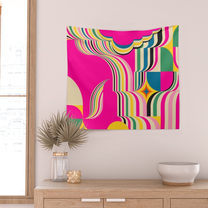 Pinky Groovy Girl and Landscape Wall Tapestry Gallery Image 2