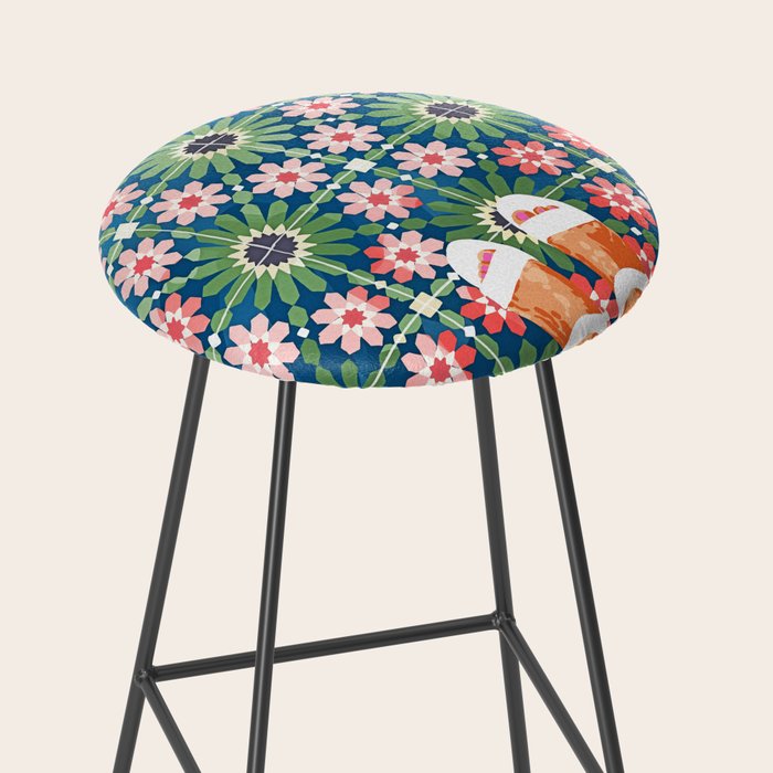 For The Love of Tiles | Moroccan Modern Bohemian Décor | Exotic Travel Watercolor Painting Stool Gallery Image 2