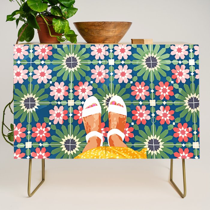 For The Love of Tiles | Moroccan Modern Bohemian Décor | Exotic Travel Watercolor Painting Credenza Gallery Image 1