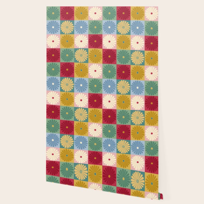 Retro Flowers Check Pattern XX Wallpaper Gallery Image 2