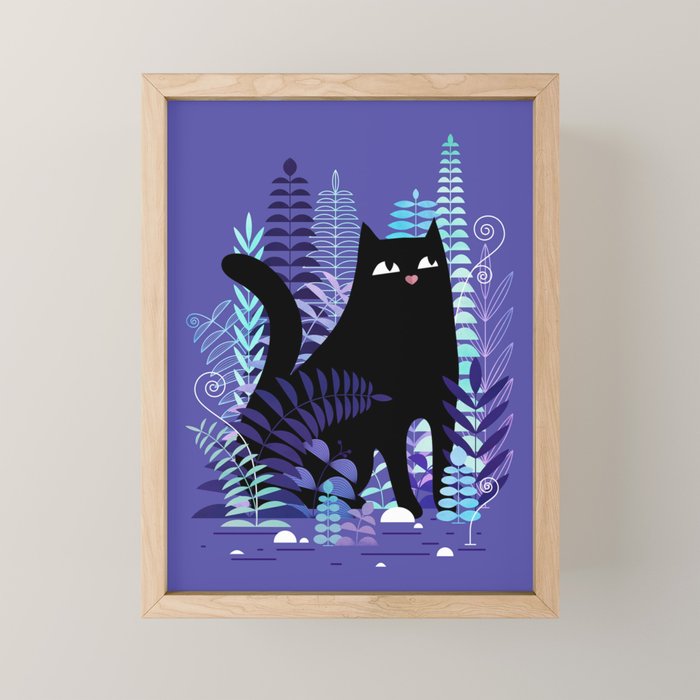 The Ferns (Black Cat Version) Mini Art Print Gallery Image 1