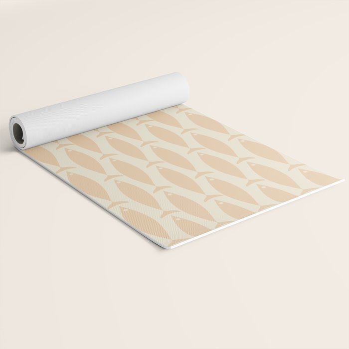 Neutral Mid Century Modern Fish Minimalist Light Scandi Coastal Pattern Yoga Mat Gallery Image 2