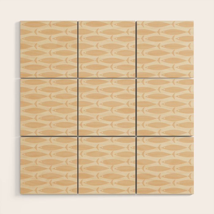 Neutral Mid Century Modern Fish Minimalist Light Scandi Coastal Pattern Wood Wall Art Gallery Image 1