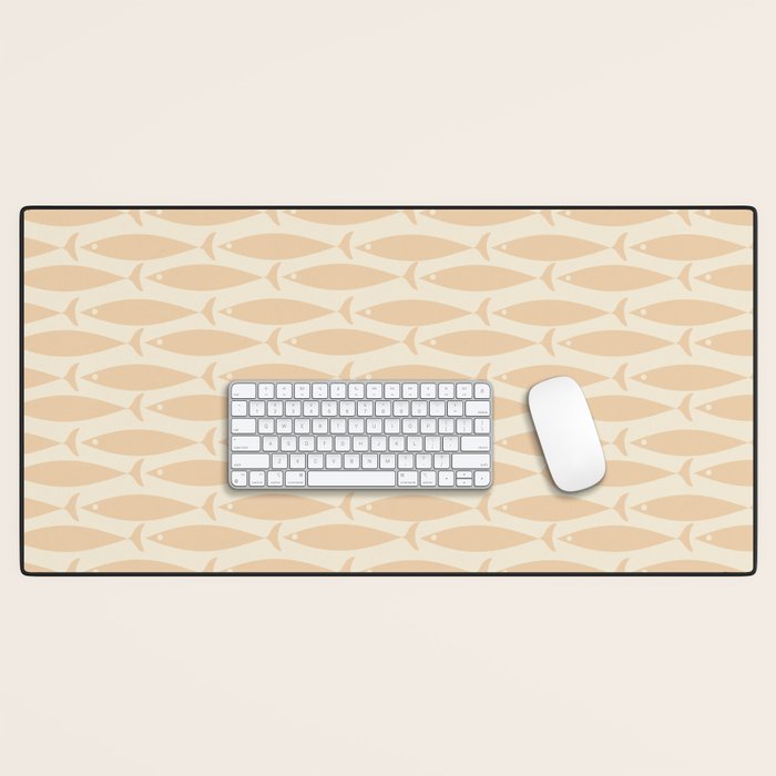 Neutral Mid Century Modern Fish Minimalist Light Scandi Coastal Pattern Desk Mat Gallery Image 1