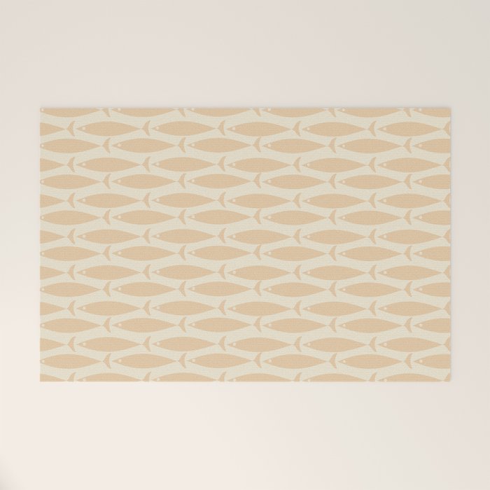 Neutral Mid Century Modern Fish Minimalist Light Scandi Coastal Pattern Welcome Mat Gallery Image 1