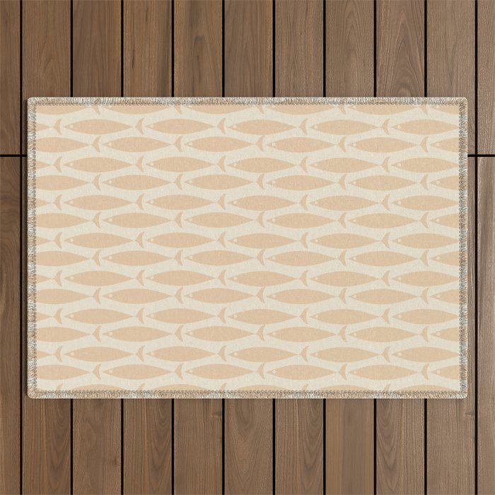 Neutral Mid Century Modern Fish Minimalist Light Scandi Coastal Pattern Outdoor Rug Gallery Image 1