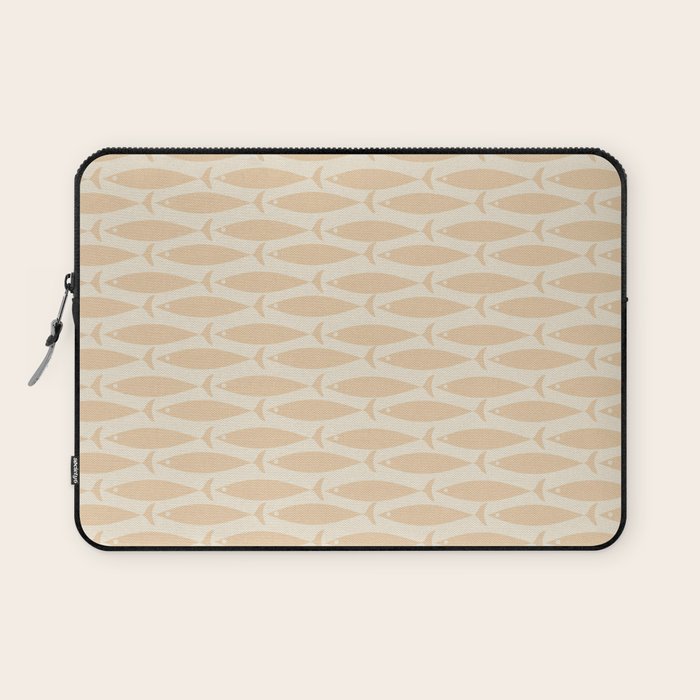 Neutral Mid Century Modern Fish Minimalist Light Scandi Coastal Pattern Laptop Sleeve Gallery Image 1