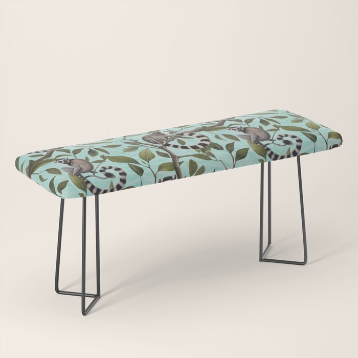 Lush Tropical Lemur Monkey Paradise Turquoise Bench Gallery Image 1