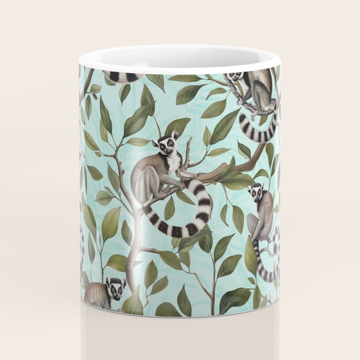 Lush Tropical Lemur Monkey Paradise Turquoise Coffee Mug Gallery Image 4