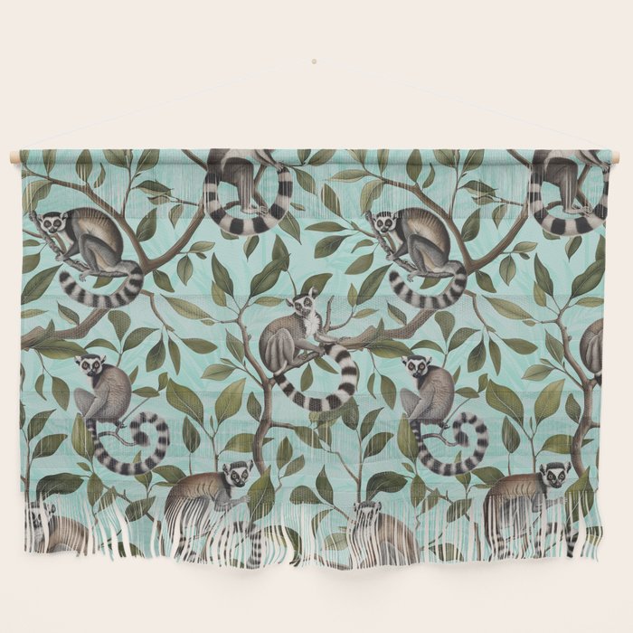 Lush Tropical Lemur Monkey Paradise Turquoise Wall Hanging Gallery Image 1