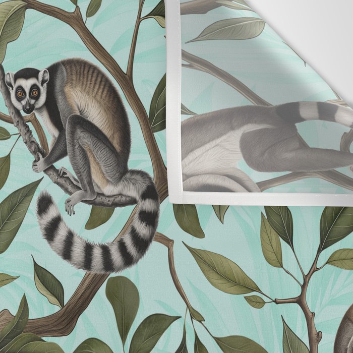 Lush Tropical Lemur Monkey Paradise Turquoise Wall Tapestry Gallery Image 3
