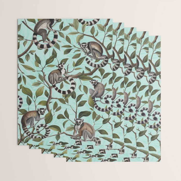 Lush Tropical Lemur Monkey Paradise Turquoise Wrapping Paper Gallery Image 3