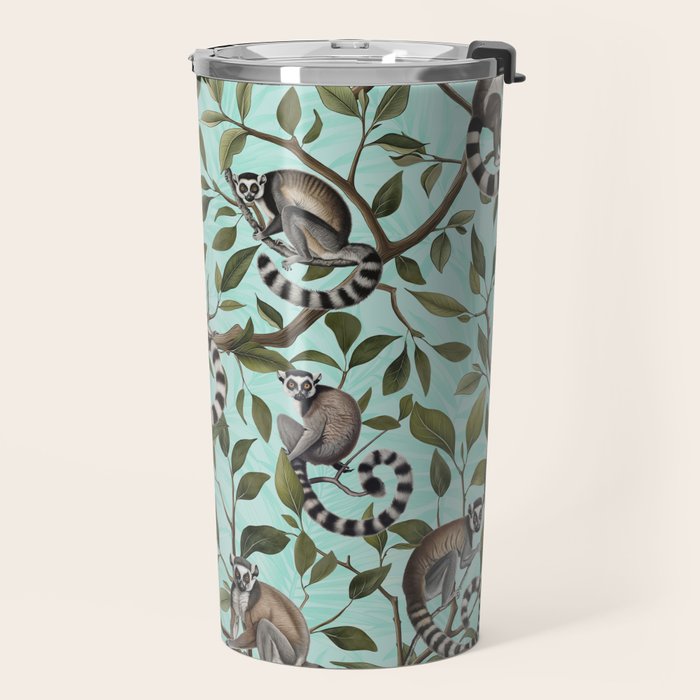 Lush Tropical Lemur Monkey Paradise Turquoise Travel Mug Gallery Image 2