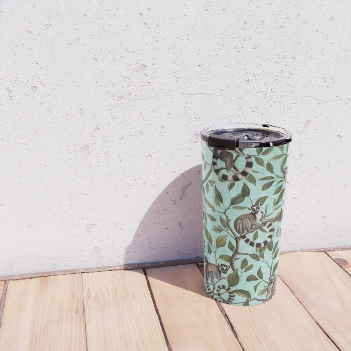 Lush Tropical Lemur Monkey Paradise Turquoise Travel Mug Gallery Image 4