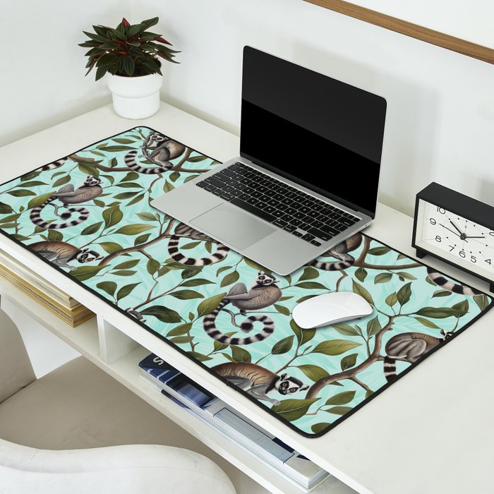 Lush Tropical Lemur Monkey Paradise Turquoise Desk Mat Gallery Image 2
