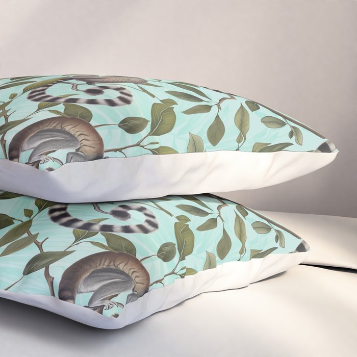 Lush Tropical Lemur Monkey Paradise Turquoise Pillow Sham Gallery Image 3