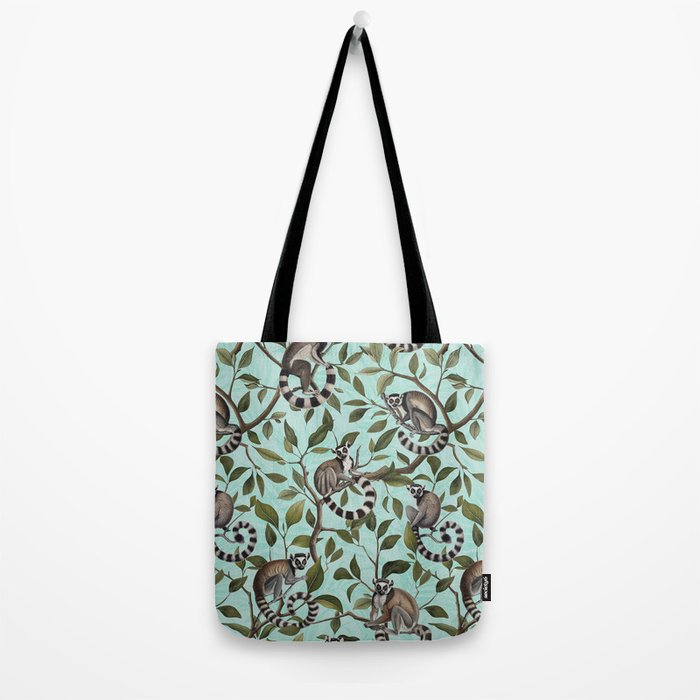 Lush Tropical Lemur Monkey Paradise Turquoise Tote Bag Gallery Image 2